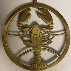 Lobster Solid Brass Round Trivet Pot Pan Coaster Taiwan ROC 7”D